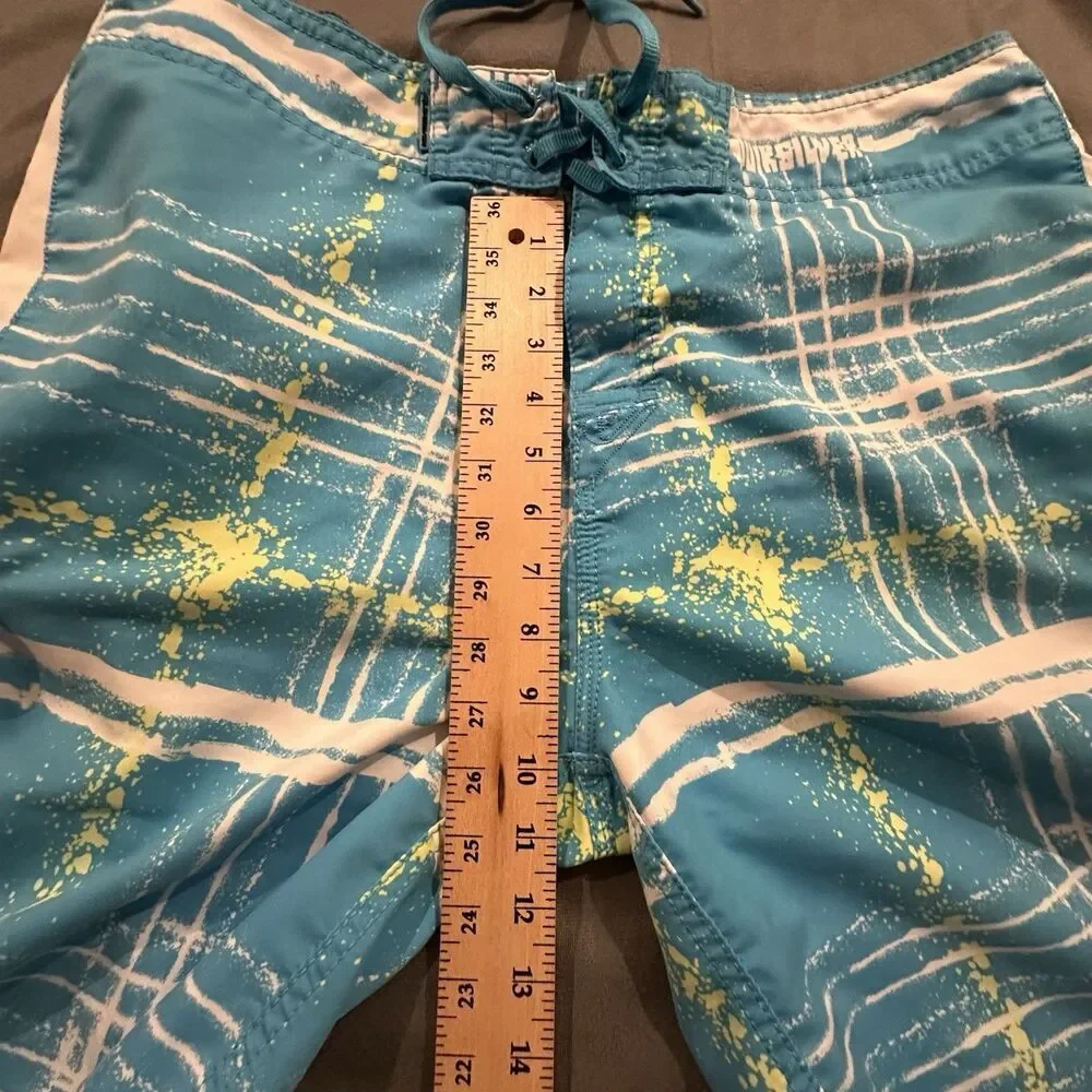 Vintage Y2K Quicksilver Board Shorts Mens 36 Plaid Embroidery Logo Swim Blue